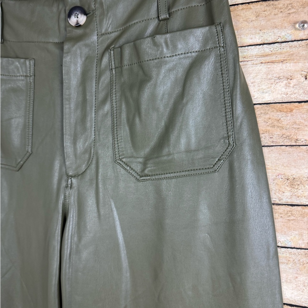 Maeve Anthropologie Dark Green Faux Leather Wide Leg Cropped Pants Size 27 - Picture 4 of 8